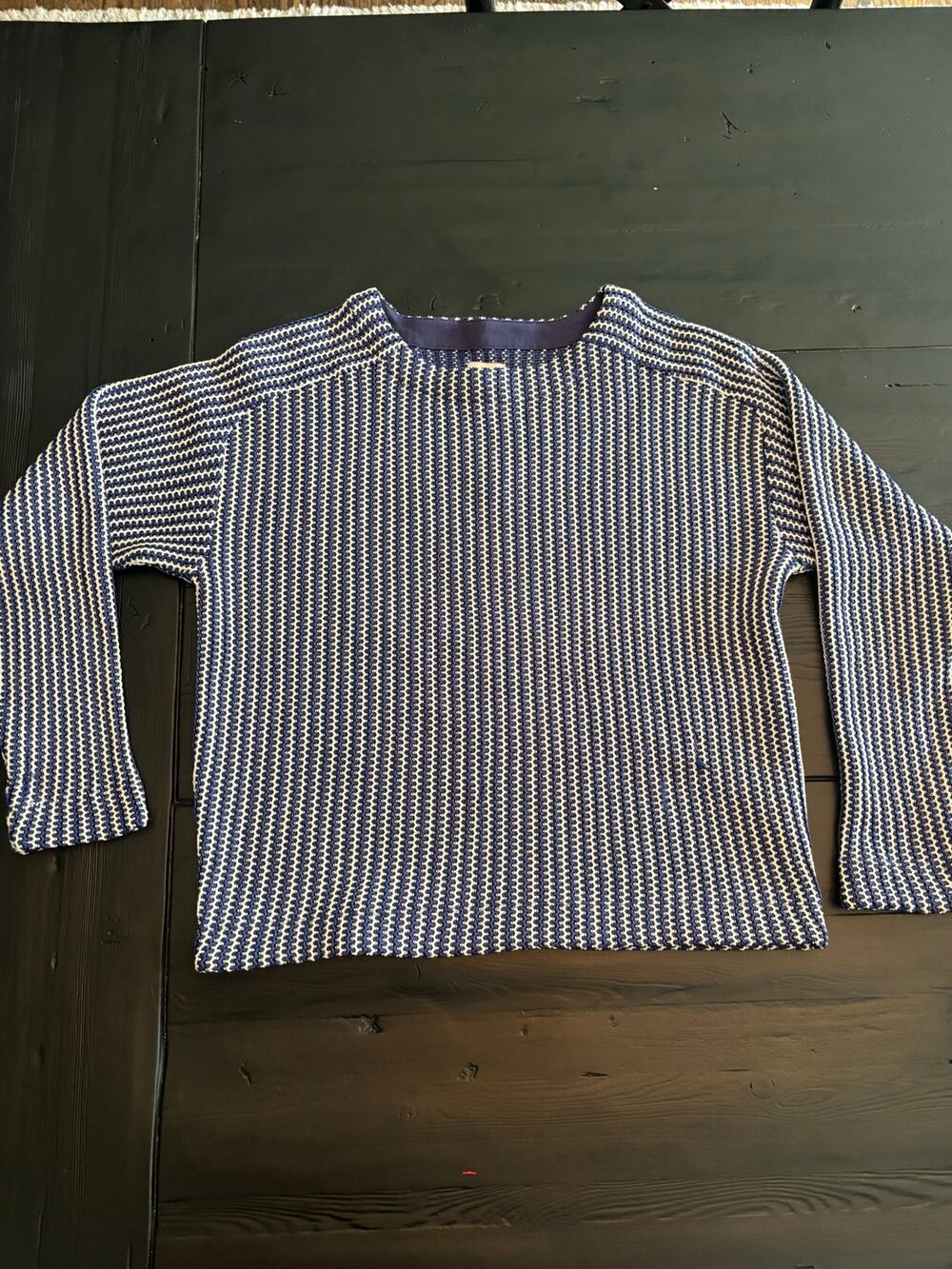NIC+ZOE Pixel Knit Sweater Blue Multi Textured Tuck Stitch Long Sleeve Women’s
